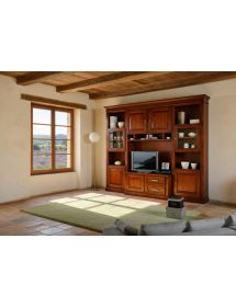 MOBILI 2G - PARETE ATTREZZATA PORTA TV IN LEGNO TINTA NOCE L.280 P.50 H.230