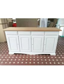 Madia credenza shabby 4 porte legno bianco e naturale 205x42x85