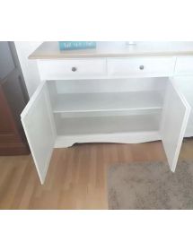 Madia credenza shabby 4 porte legno bianco e naturale 205x42x85