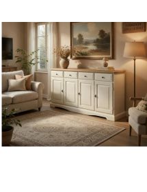 Madia credenza shabby 4 porte legno bianco e naturale 205x42x85