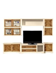MOBILI 2G - PARETE ATTREZZATA IN LEGNO AVORIO NOCE/GRANO 310X65 vista frontale