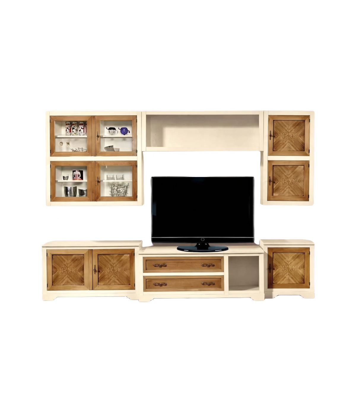 MOBILI 2G - PARETE ATTREZZATA IN LEGNO AVORIO NOCE/GRANO 310X65 vista frontale