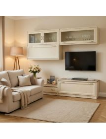 Parete attrezzata in legno shabby chic avorio 209x36/60x200