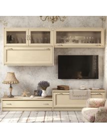 Parete attrezzata in legno shabby chic avorio 209x36/60x200