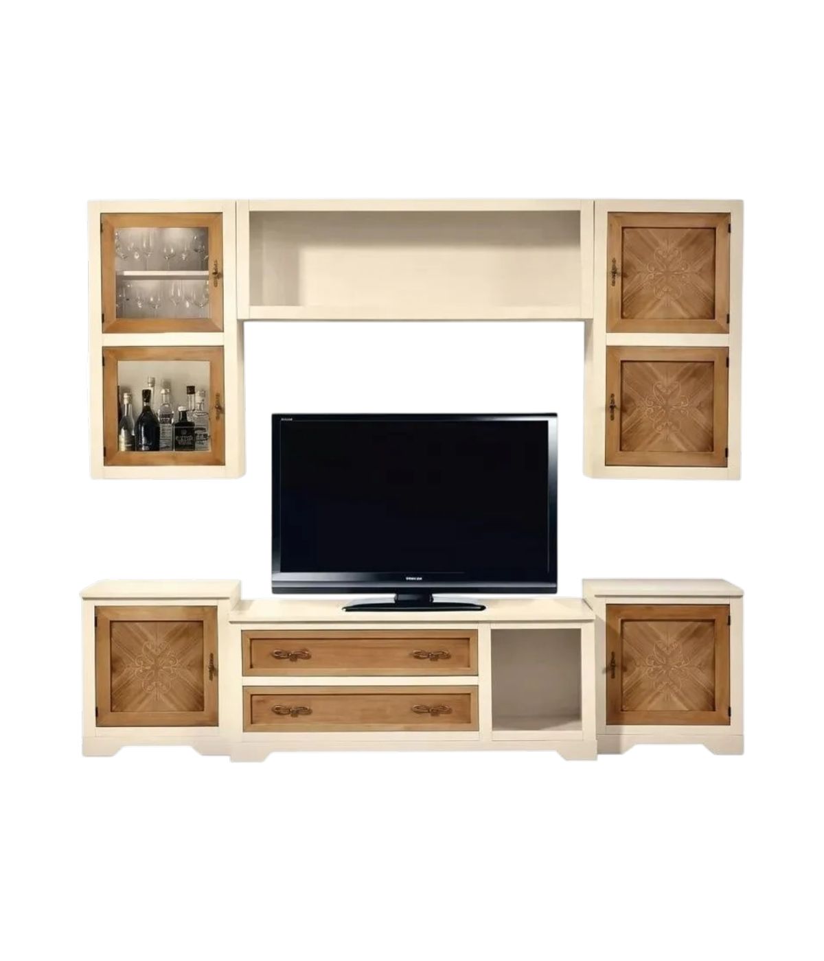 PARETE ATTREZZATA IN LEGNO AVORIO/NOCE GRANO 260X65