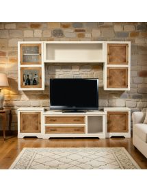 PARETE ATTREZZATA IN LEGNO AVORIO/NOCE GRANO 260X65