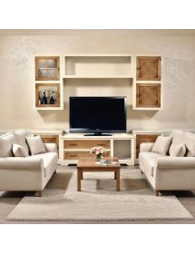 PARETE ATTREZZATA IN LEGNO AVORIO/NOCE GRANO 260X65