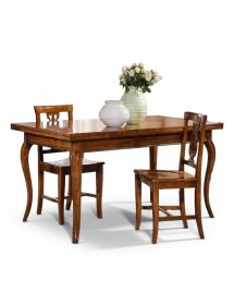Set tavolo legno allungabile intarsio noce bassano con 4/6 sedie lira seduta legno VISTA FRONTALE