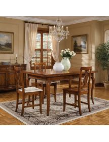 Set tavolo legno allungabile intarsio noce bassano con 4/6 sedie lira seduta legno VISTA FRONTALE