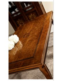 Set tavolo legno allungabile intarsio noce bassano con 4/6 sedie lira seduta legno VISTA FRONTALE