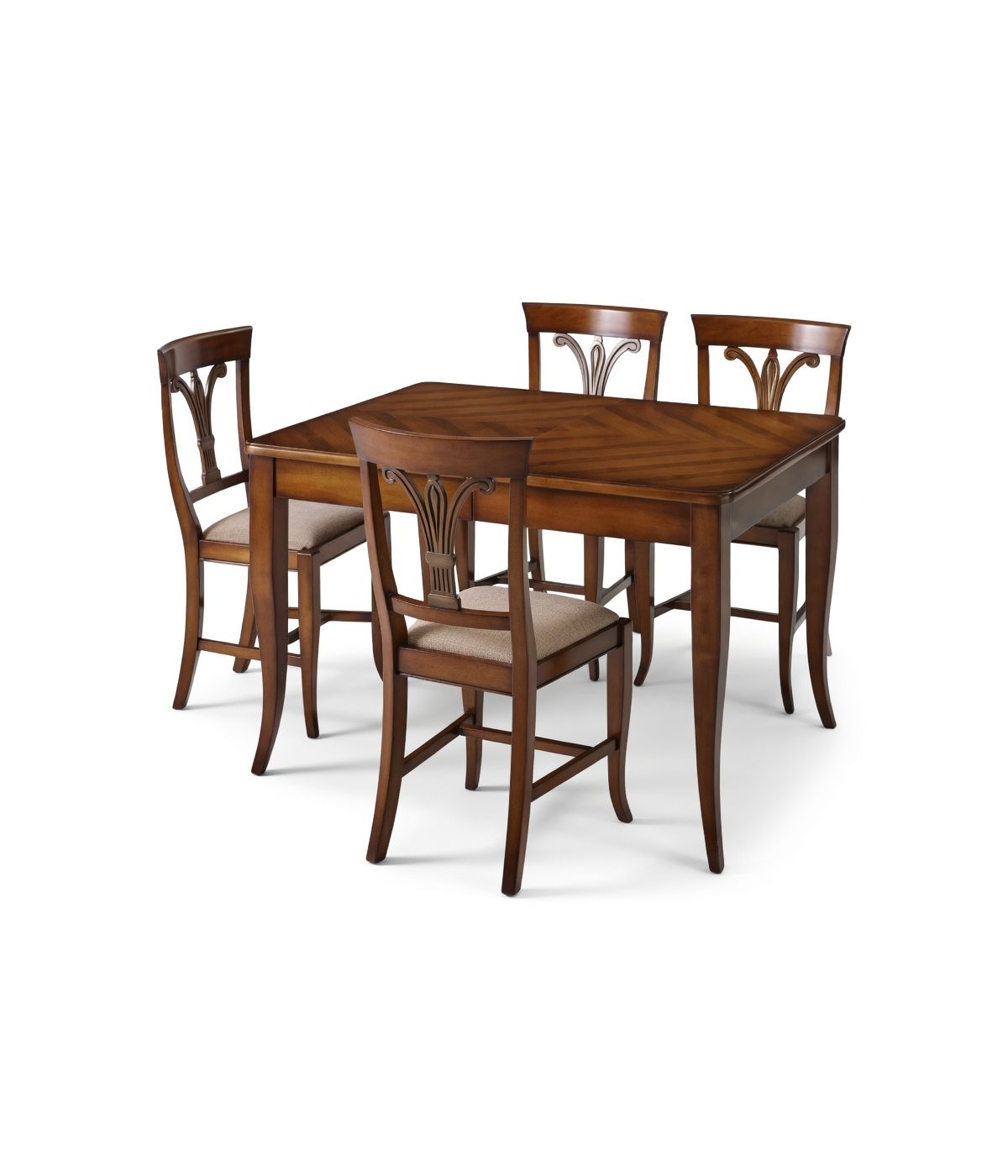 Set tavolo classico allungabile Legno noce spinapesce 120x80x78 con 4 sedie imbottite