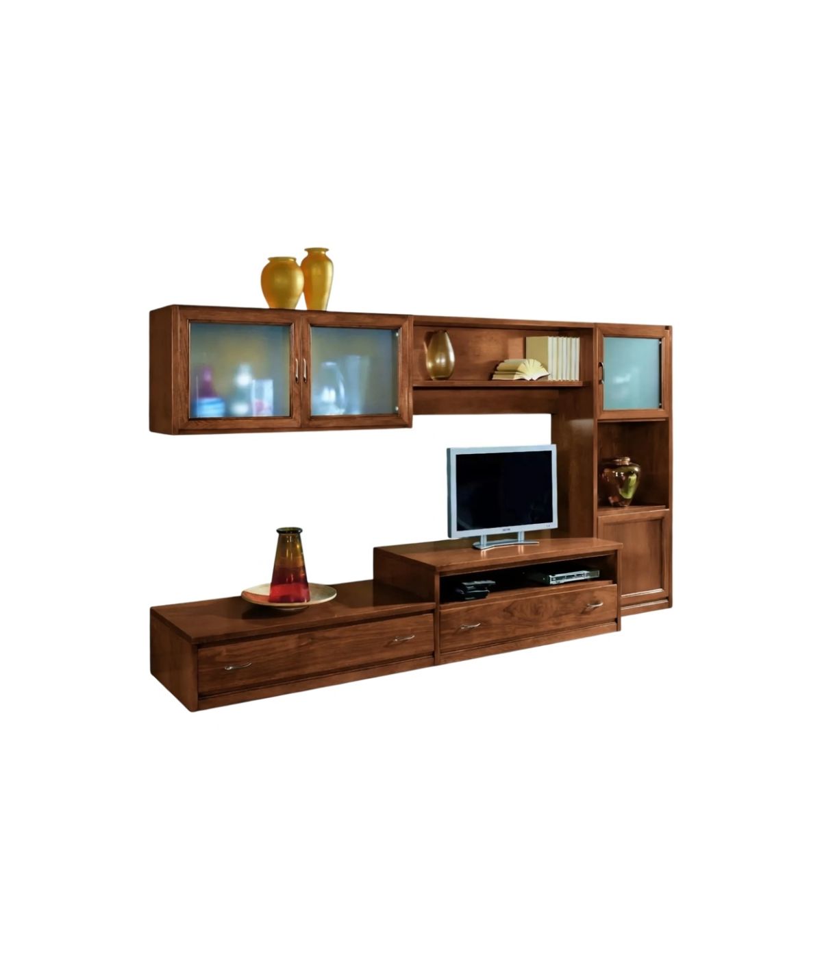 PARETE ATTREZZATA PORTA TV IN LEGNO TINTA NOCE  L.265 P.36/60 H.176