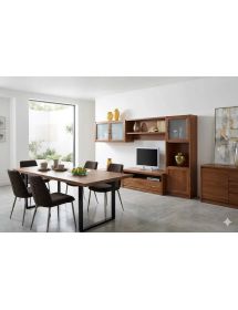 PARETE ATTREZZATA PORTA TV IN LEGNO TINTA NOCE  L.265 P.36/60 H.176