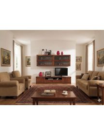 PARETE ATTREZZATA PORTA TV IN LEGNO TINTA NOCE  L.212 P.36/60
