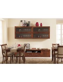 PARETE ATTREZZATA PORTA TV IN LEGNO TINTA NOCE  L.212 P.36/60