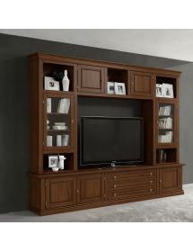 Parete attrezzata porta tv in legno tinta noce 243x50x227