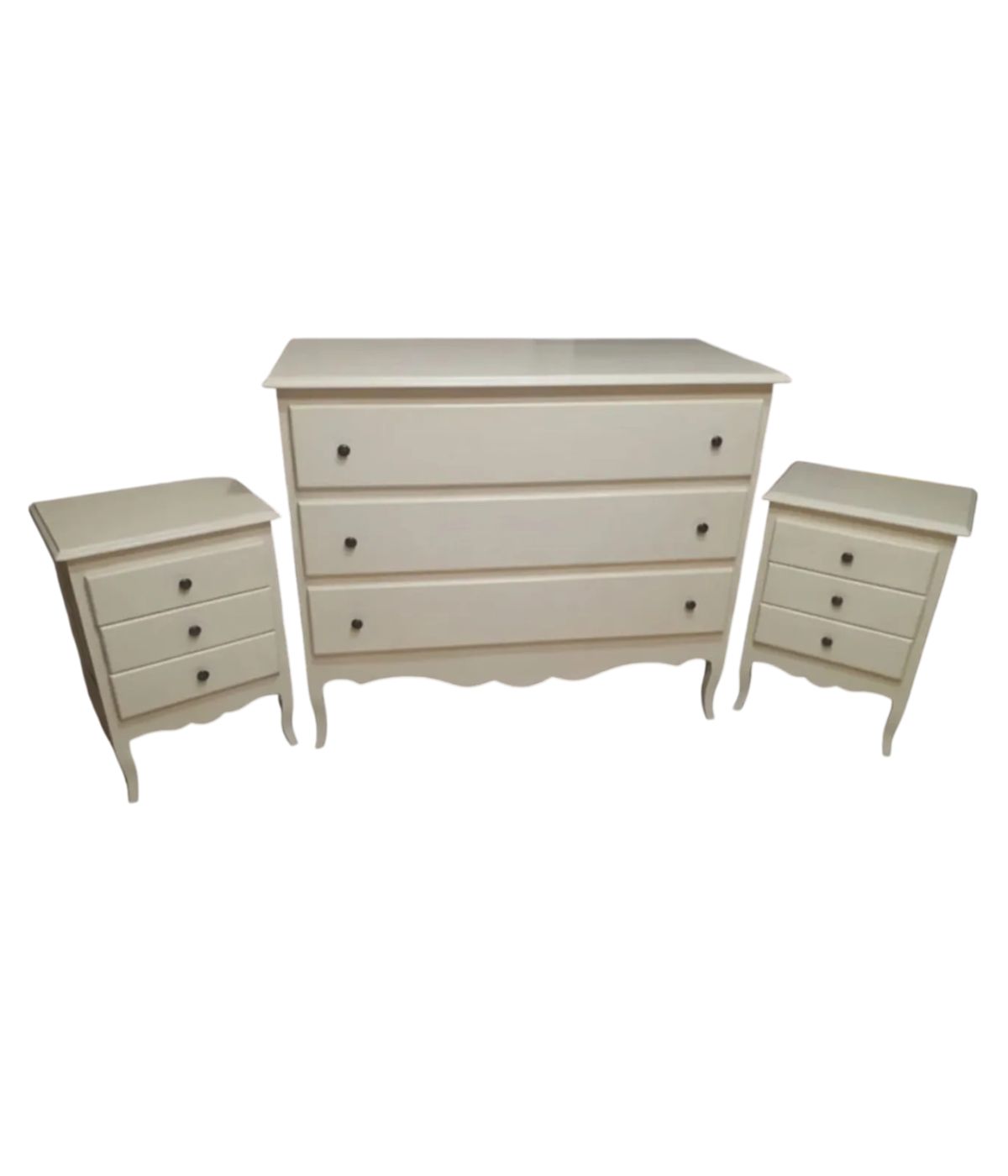 Gruppo 1 Cassettiera 2 Comodini legno shabby avorio