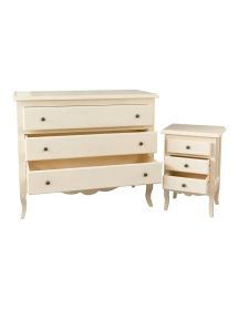 Gruppo 1 Cassettiera 2 Comodini legno shabby avorio