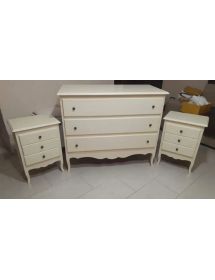 Gruppo 1 Cassettiera 2 Comodini legno shabby avorio