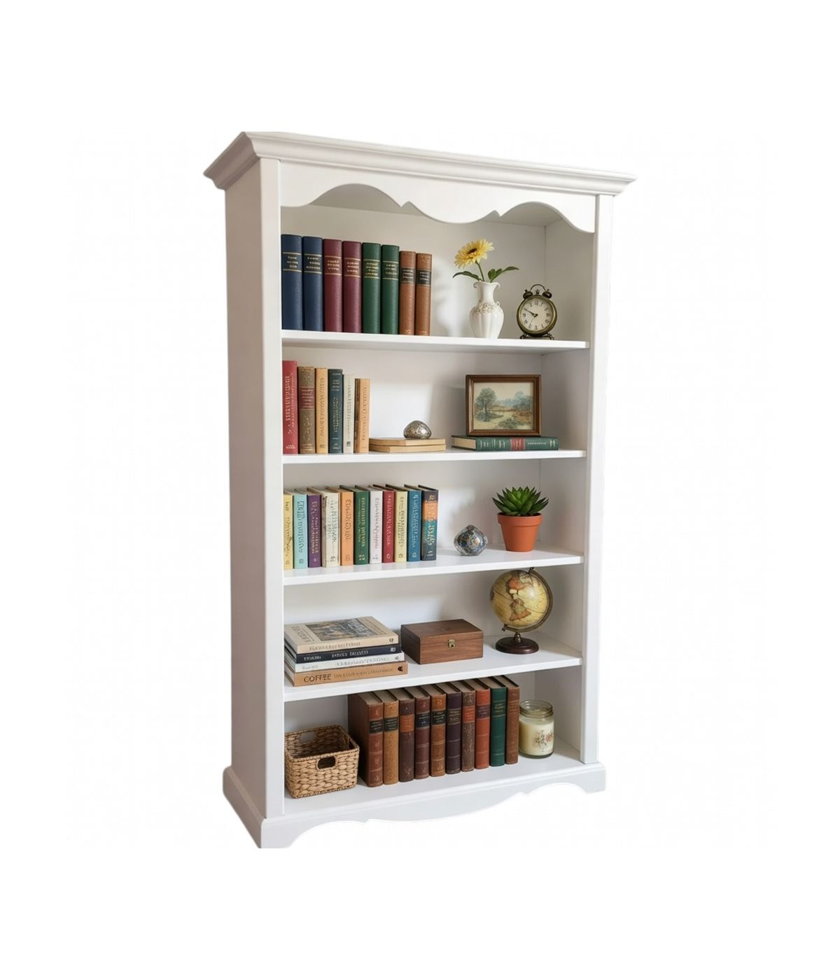 LIBRERIA CLASSICA 5 RIPIANI IN LEGNO BIANCO OPACO 120x40x210H (1514)