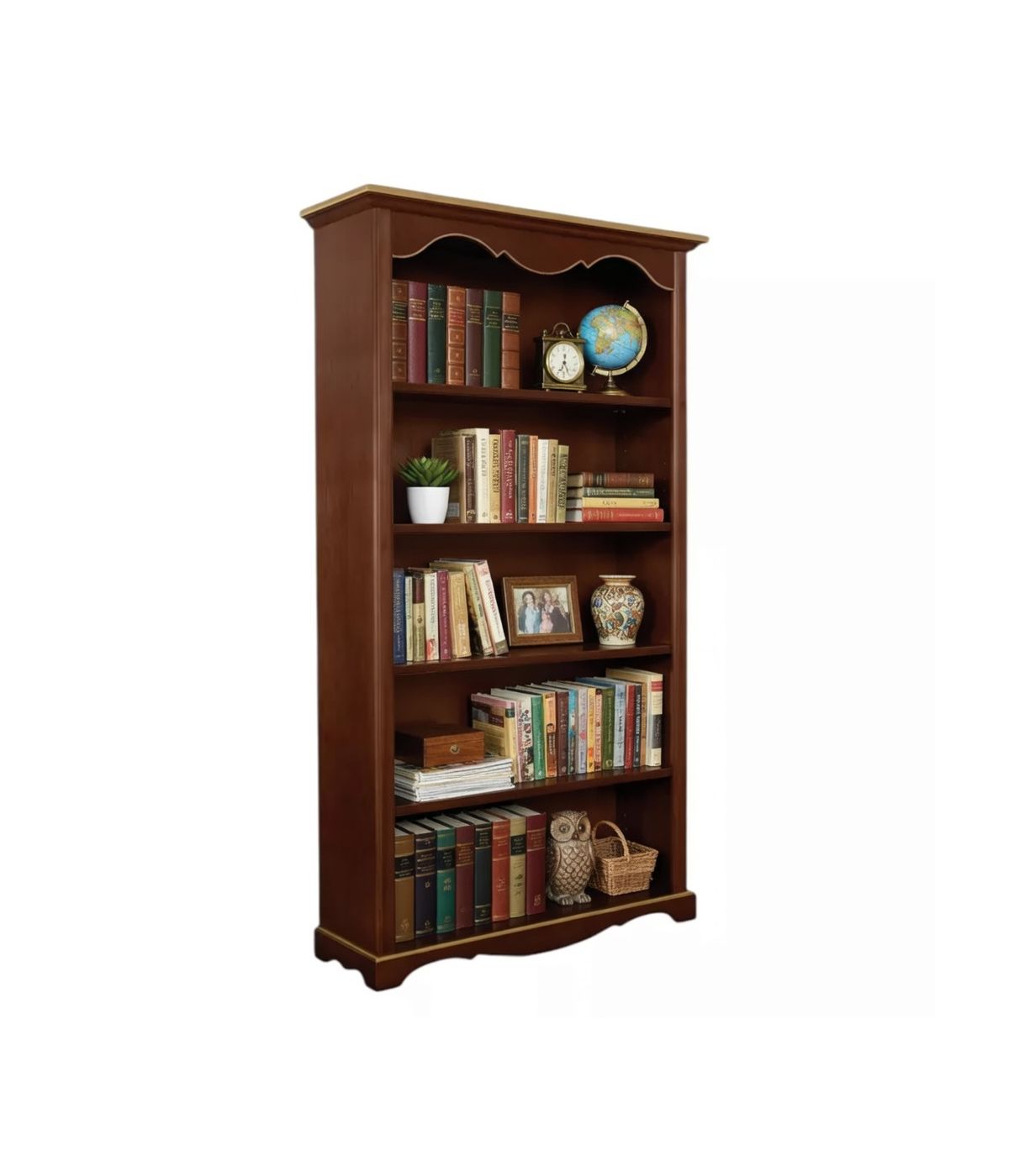 Libreria arte povera 5 ripiani legno tinta noce scuro filo oro 120x40x210 (514)