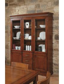Cristalliera arte povera 3 porte 3 cassetti legno tinta noce 180x40x200 (1221)