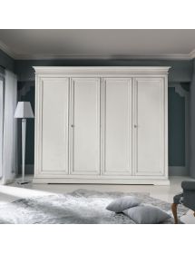 ARMADIO IN LEGNO CLASSICO 4 ANTE SHABBY BIANCO 300X68X255