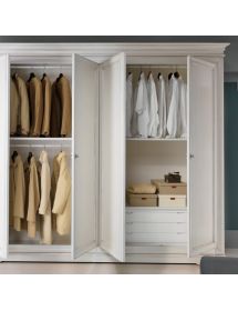 ARMADIO IN LEGNO CLASSICO 4 ANTE SHABBY BIANCO 300X68X255