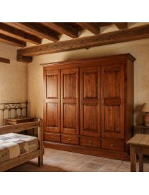 Armadio 4 porte classico in legno tinta noce 234x61x221