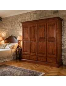 Armadio 4 porte classico in legno tinta noce 234x61x221