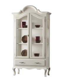 VETRINA CAPPELLO GENDARME LEGNO 2 PORTE SHABBY BIANCO OPACO 104x45x196