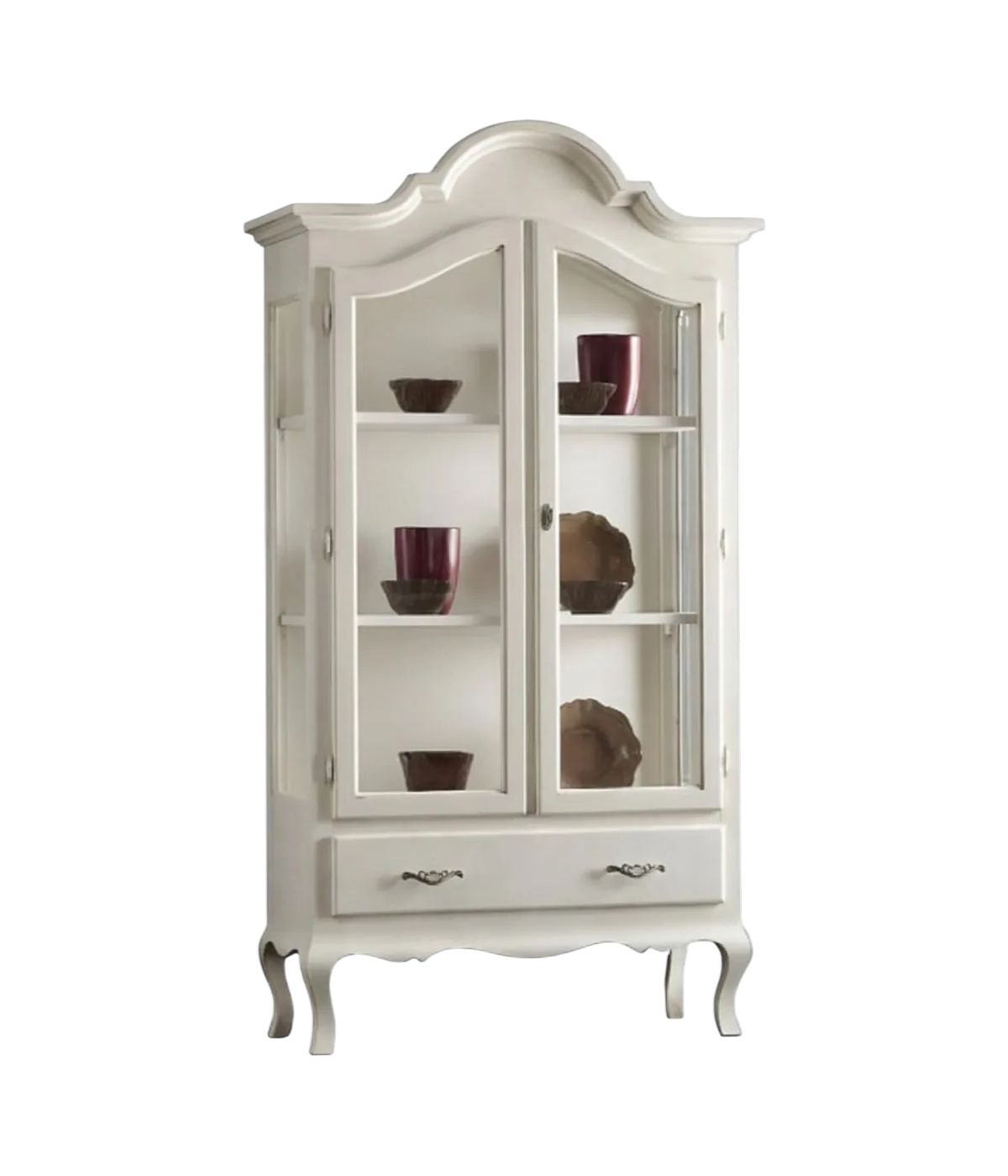 VETRINA CAPPELLO GENDARME LEGNO 2 PORTE SHABBY BIANCO OPACO 104x45x196