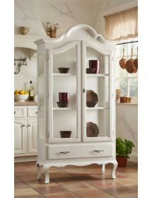 VETRINA CAPPELLO GENDARME LEGNO 2 PORTE SHABBY BIANCO OPACO 104x45x196