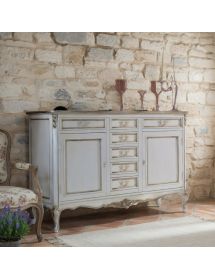 Credenza 2 porte 7 cassetti classica legno shabby bianco argento 190X62x107