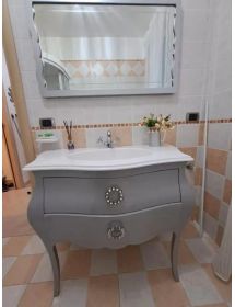 Mobile bagno 2 cassetti bombato con lavello legno grezzo 108x55x82