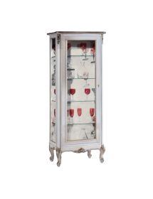 Vetrina Classica Legno Shabby Bianco Argento anta Sinistra 60x47x180