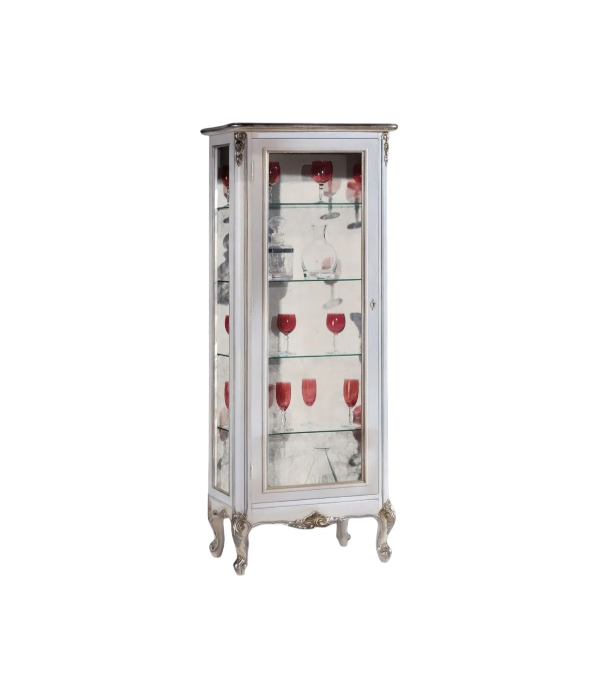 Vetrina Classica Legno Shabby Bianco Argento anta Sinistra 60x47x180