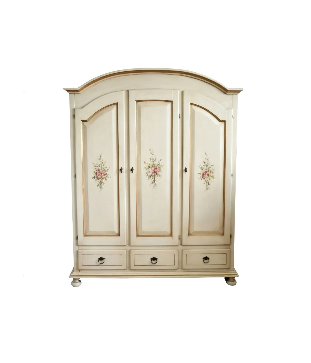 Armadio shabby 3 porte legno bianco anticato filo arancione 181x61x224