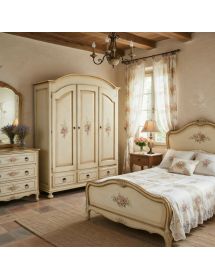 Armadio shabby 3 porte legno bianco anticato filo arancione 181x61x224