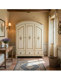 Armadio shabby 3 porte legno bianco anticato filo arancione 181x61x224