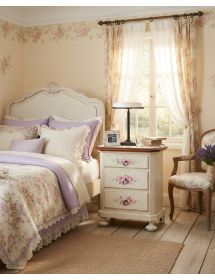 Comodino 3 cassetti legno shabby bianco anticato filo arancione 50x38x66