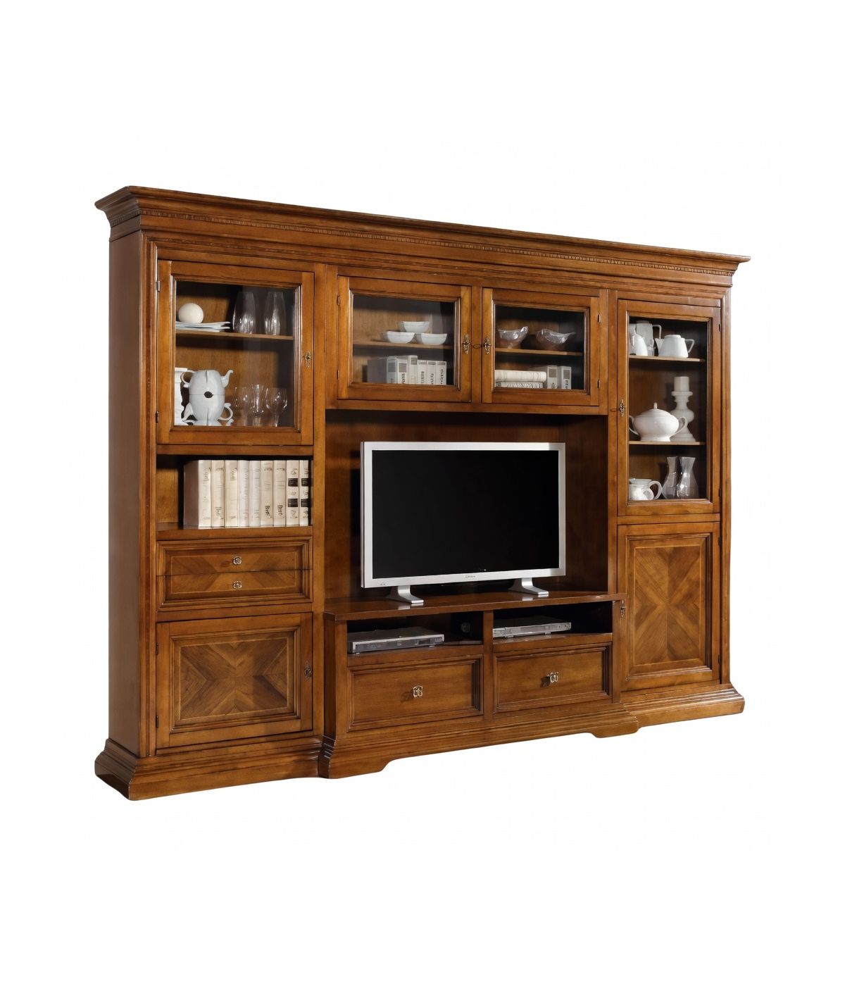 PARETE ATTREZZATA IN LEGNO NOCE BASSANO L.305 P.57 H. 235