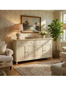Madia credenza 4 ante 4 cassetti legno shabby avorio 196X43X98H
