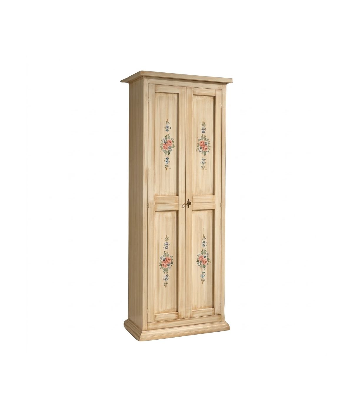 ARMADIETTO SCARPIERA LEGNO AVORIO PENNELLATO E DECORI 77X45X193