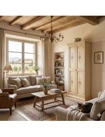 ARMADIETTO SCARPIERA LEGNO AVORIO PENNELLATO E DECORI 77X45X193