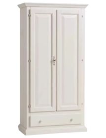 ARMADIO 2 PORTE LEGNO SHABBY BIANCO ANTICATO 90X45X180