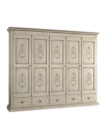 Armadio 5 porte classico in legno avorio shabby 254x61x240 (687)