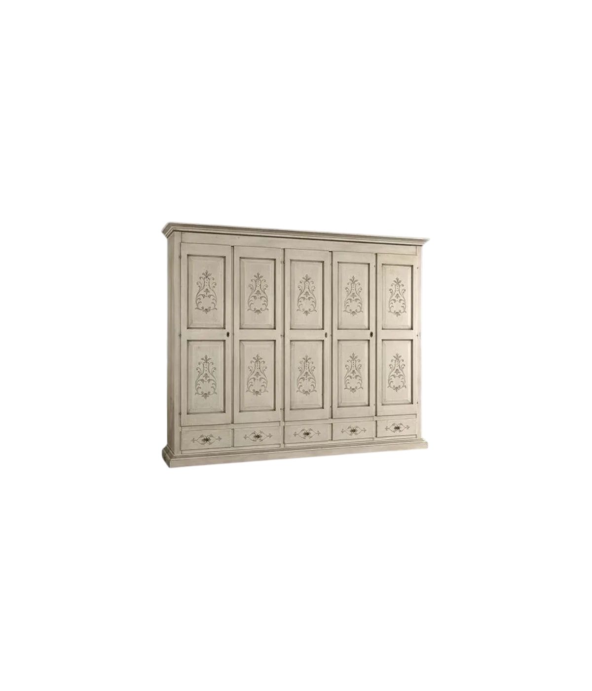 Armadio 5 porte classico in legno avorio shabby 254x61x240 (687)