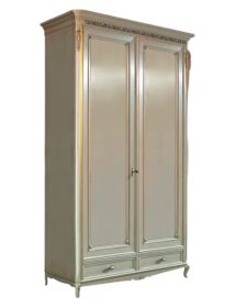 MOBILI 2G - Armadio classico 2 porte Legno bianco argento oro 163x68x210 vista frontale