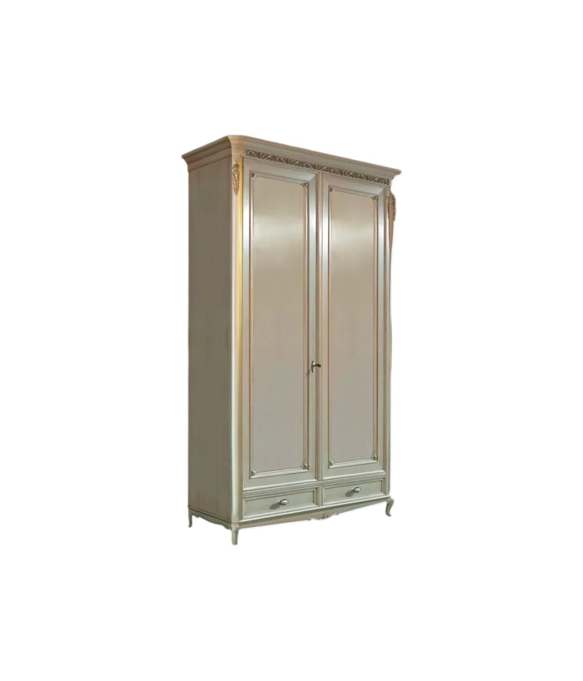 MOBILI 2G - Armadio classico 2 porte Legno bianco argento oro 163x68x210 vista frontale